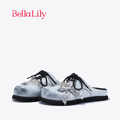 bellalily英伦平底水钻包头拖鞋