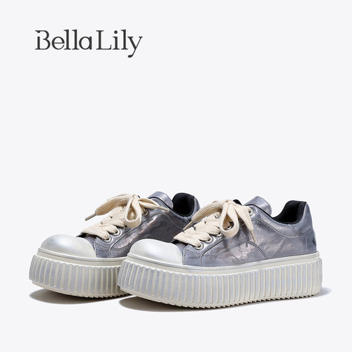 BellaLily年新款板鞋女款小个子厚底增高休闲女鞋复古潮鞋女