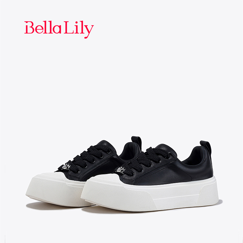 bellalily休闲厚底牛皮增高板鞋