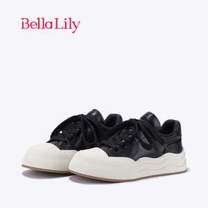 BellaLily早新款时尚牛皮板鞋女轻便厚底休闲鞋百搭运动鞋