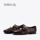 BellaLily2025秋季 女优雅气质平底小皮鞋 新款 复古羊皮玛丽珍单鞋