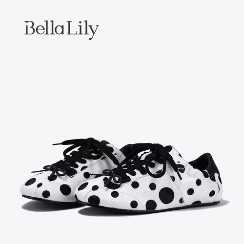 BellaLily2026夏季新款气质波点阿甘鞋马毛德训鞋时尚芭蕾风女鞋