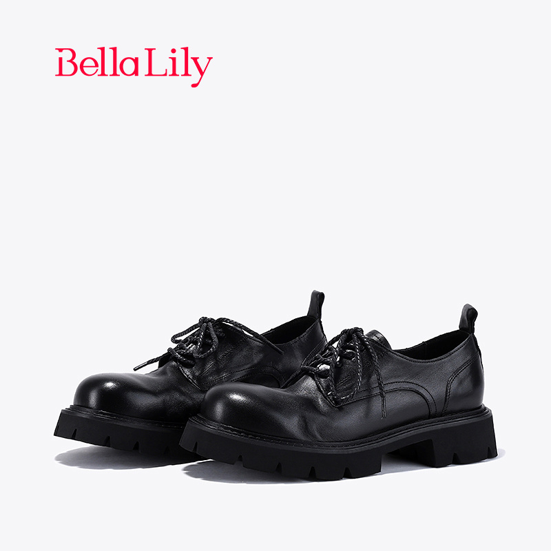 bellalily英伦粗跟系带小皮鞋