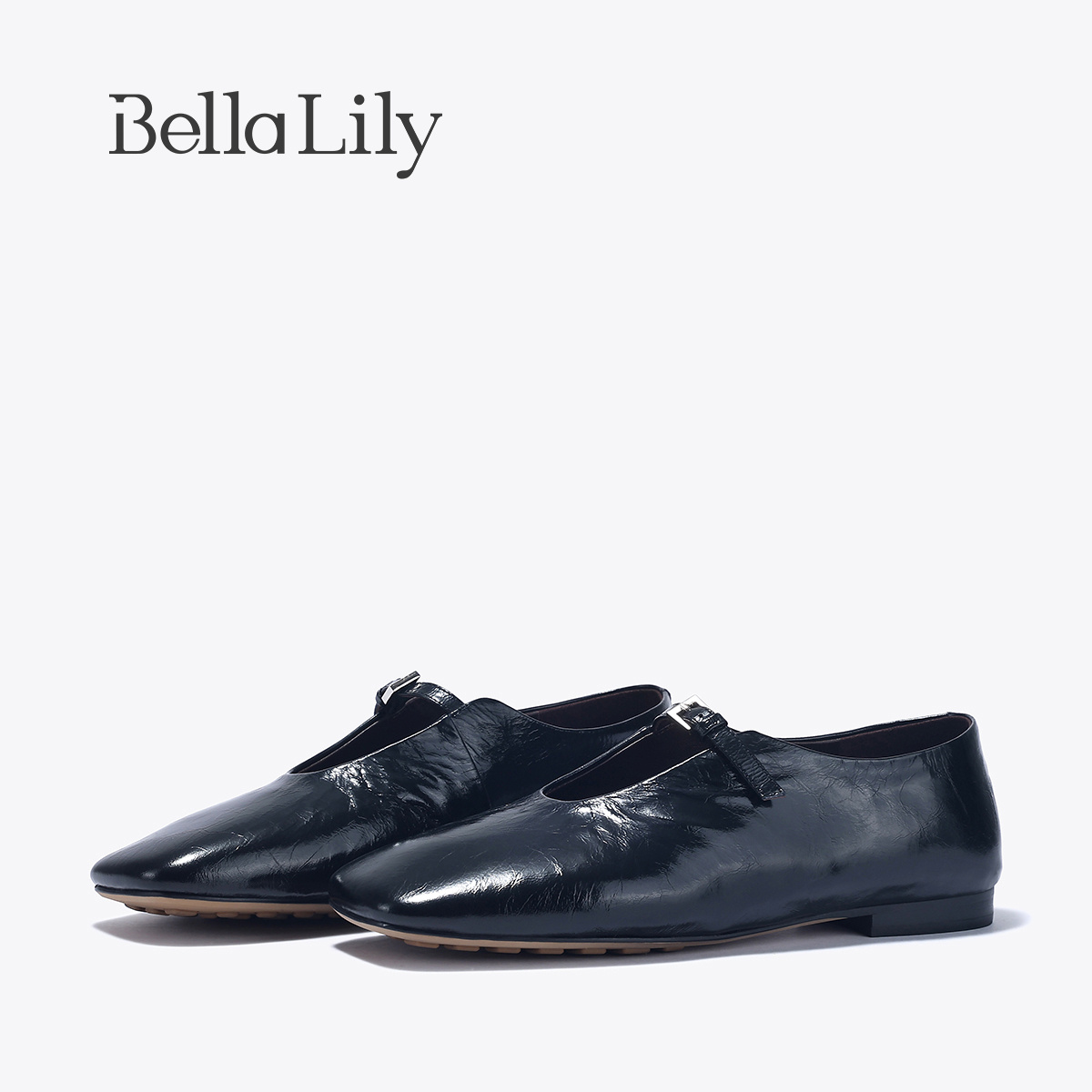 BellaLily2025春季新款高级通勤小皮鞋女舒适单鞋复古方头平底鞋