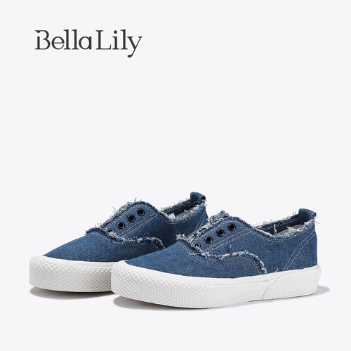 BellaLily2026春季新款复古时尚一脚蹬帆布鞋女轻便百搭透气板鞋
