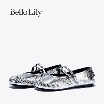BellaLily2025夏季新款银色软底玛丽珍单鞋女精致芭蕾舞鞋平底鞋