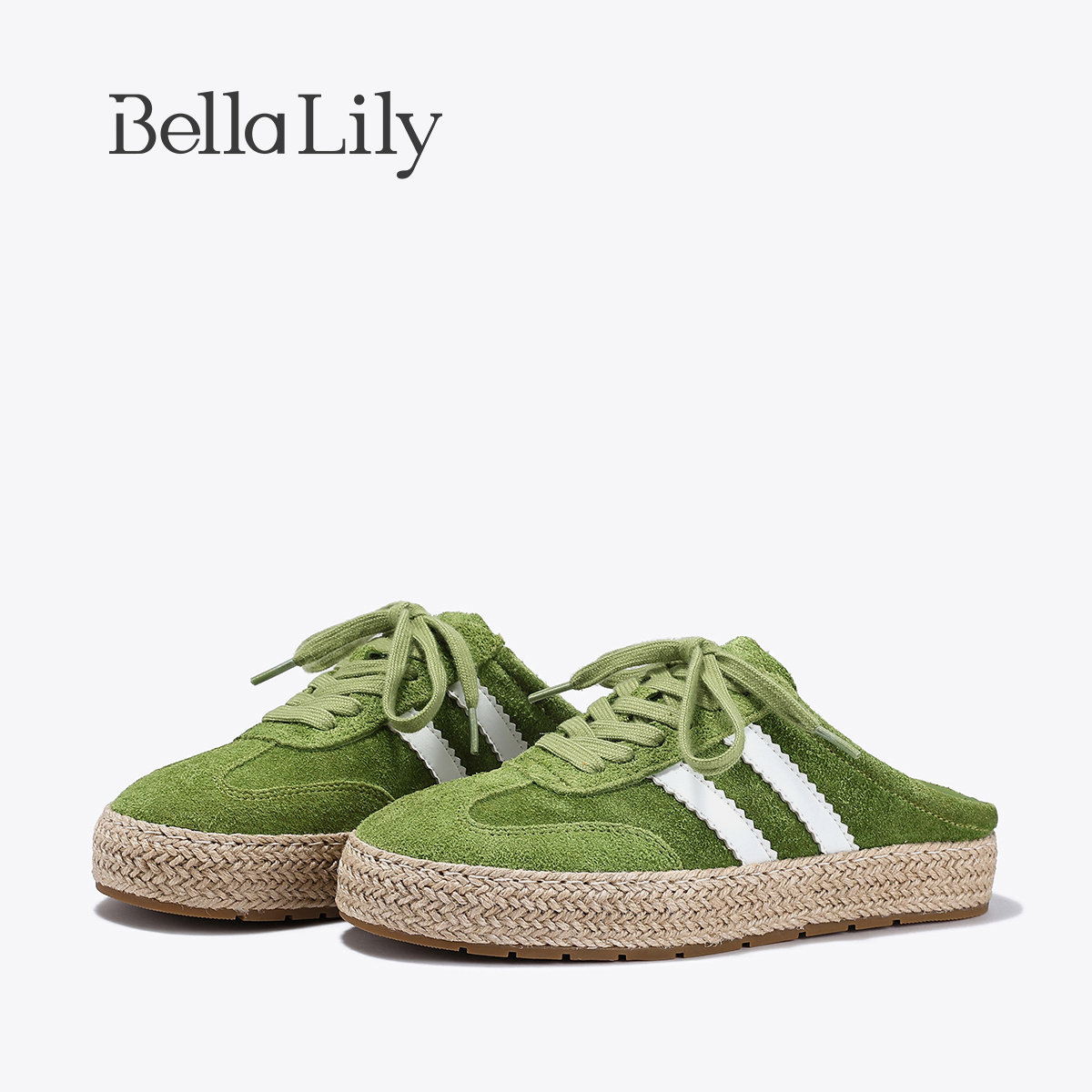 BellaLily2026夏季新款森系牛皮德训鞋女绿色复古懒人包头半拖鞋