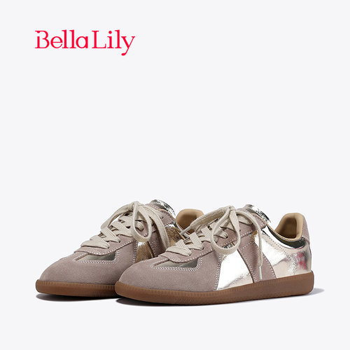 bellalily复古平底牛皮德训鞋