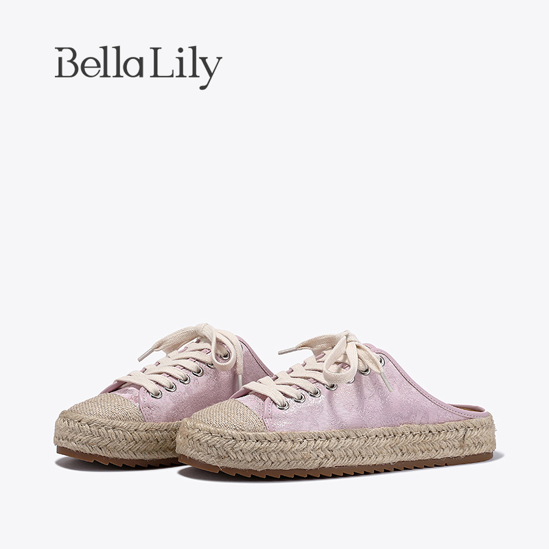 bellalily时尚厚底粉色包头拖鞋