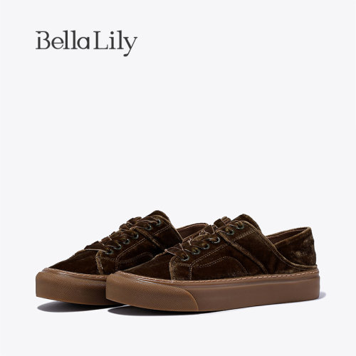 bellalily复古厚底绒面两穿板鞋