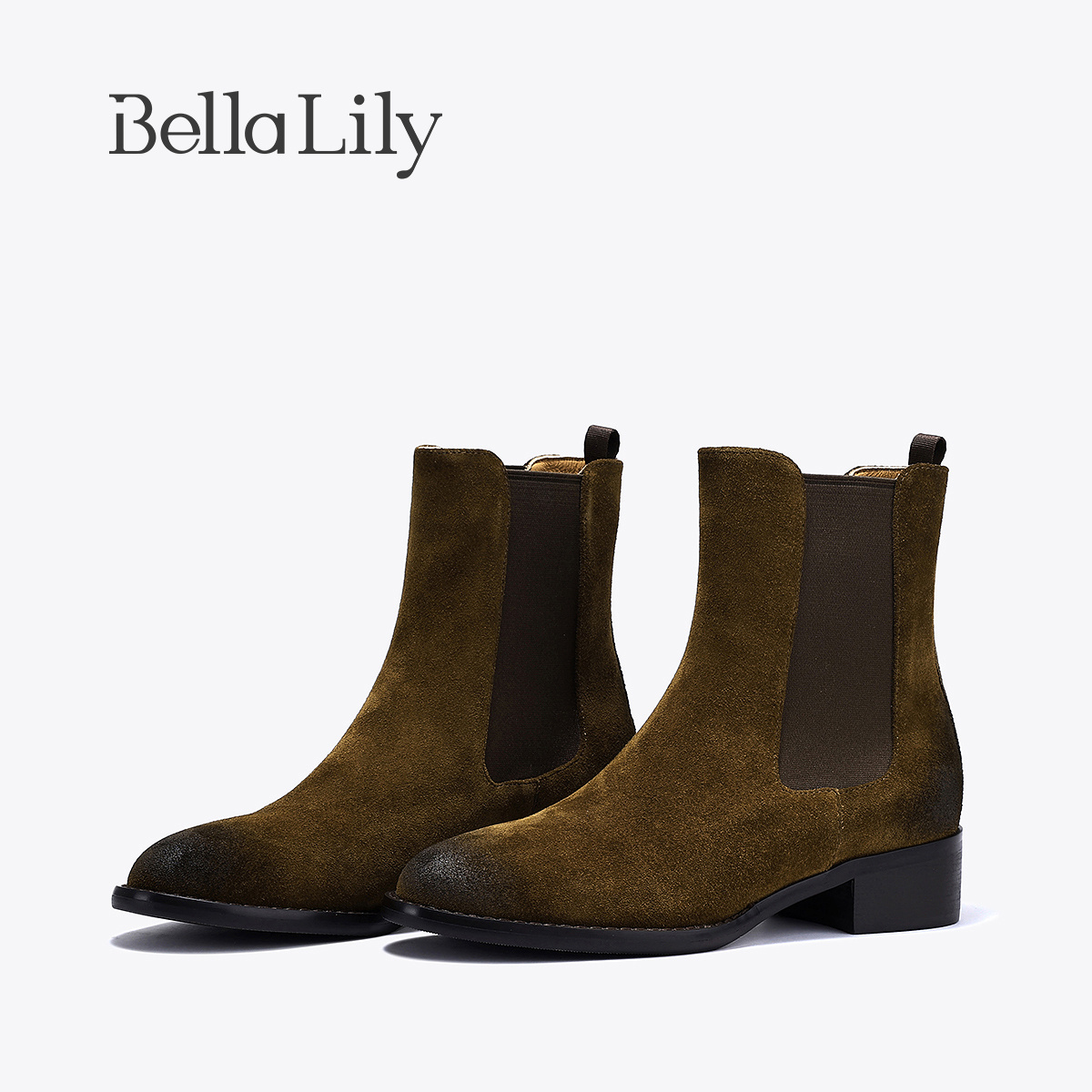 bellalily复古粗跟增高切尔西靴