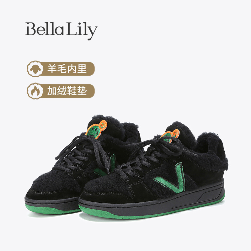 bellalily2021冬季女羊毛板鞋