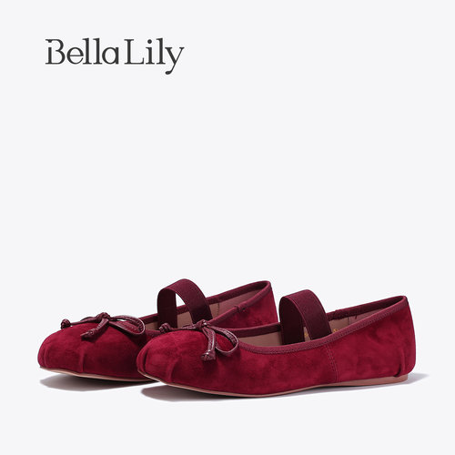 BellaLily新款小众复古玛丽珍纯色时尚女鞋温柔羊皮鞋子