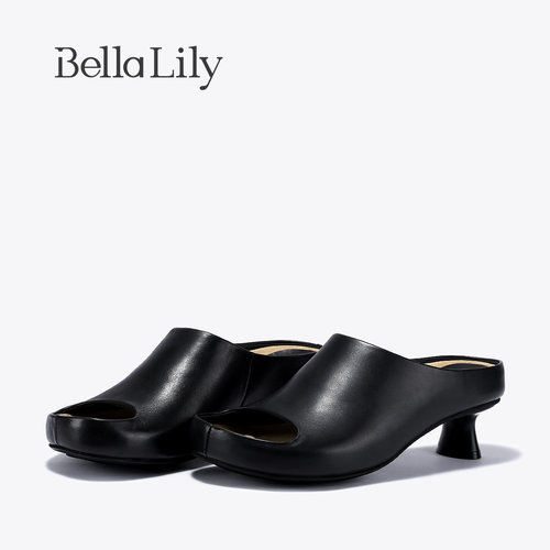 BellaLily2026夏新款小众设计鱼嘴高跟单鞋百搭坡跟女鞋气质凉拖