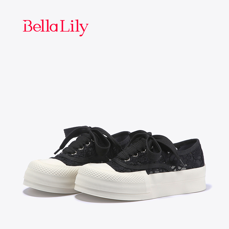 bellalily甜美厚底蕾丝网面板鞋