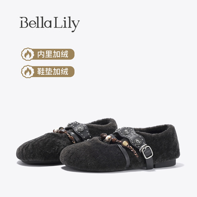 BellaLily2025秋季新款气质优雅平底单鞋舒适女鞋羊毛加绒毛毛鞋