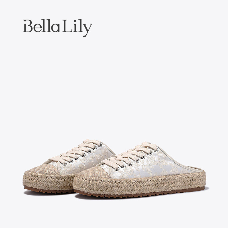 BellaLily新款麻绳外穿半包拖鞋女一脚蹬渔夫鞋透气板鞋