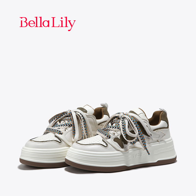 bellalily街头厚底绑带拼色板鞋