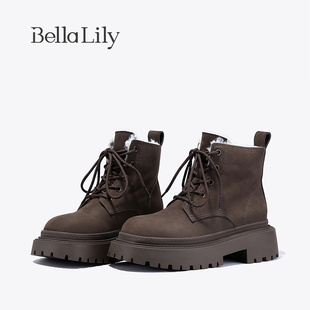 靴 牛皮加绒马丁靴女帅气增高短靴气质工装 新款 BellaLily春季