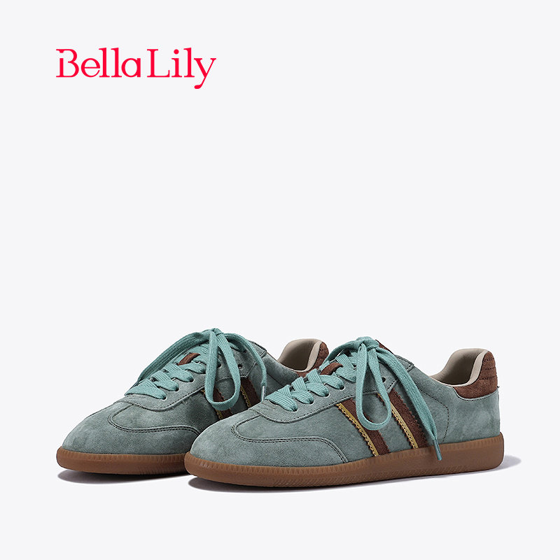 BellaLily新款休闲真皮德训鞋女显瘦百搭板鞋透气平底鞋