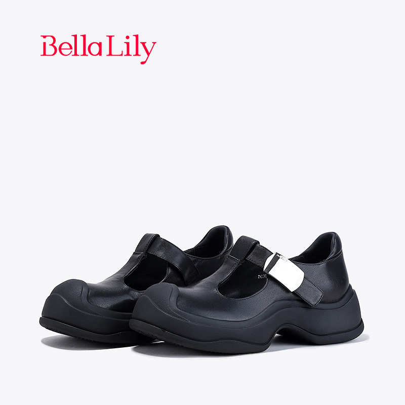 bellalily厚底魔术贴玛丽珍鞋