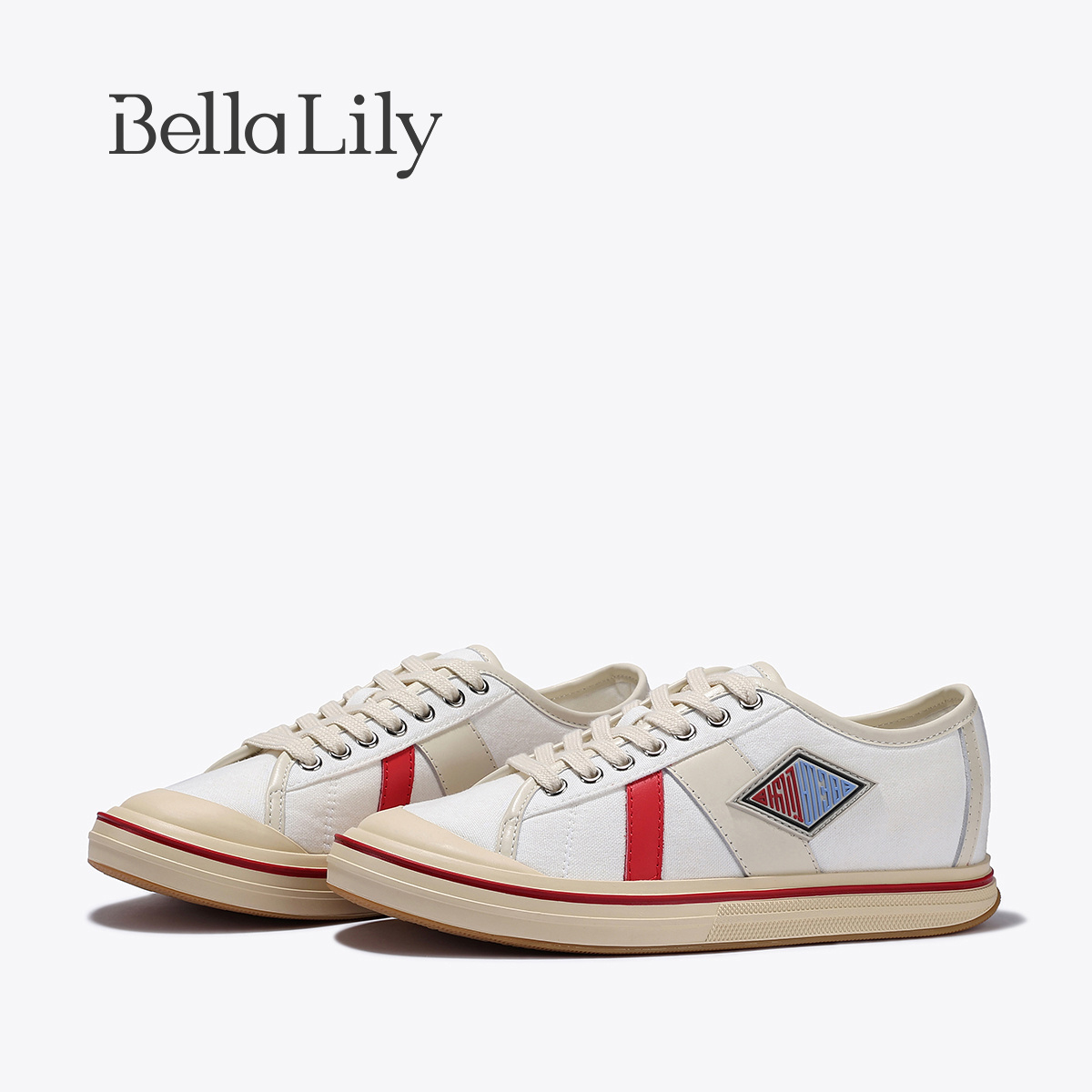 BellaLily2025夏季新款低帮学院风小白鞋女拼色帆布鞋时尚潮鞋子