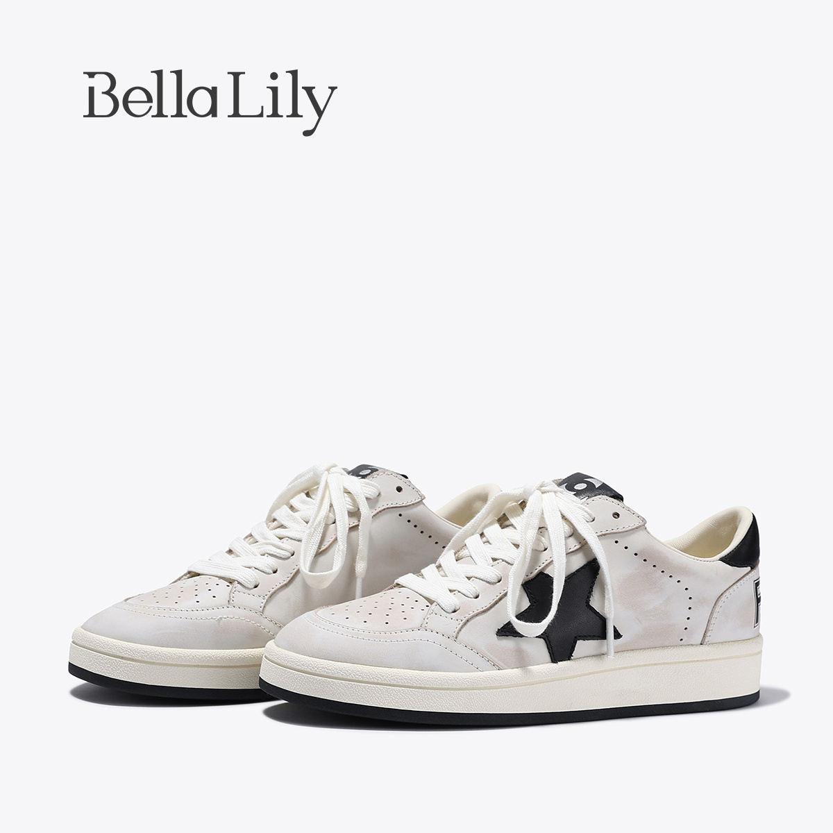 BellaLily2025冬季新款街头潮流星星板鞋做旧复古百搭牛皮脏脏鞋