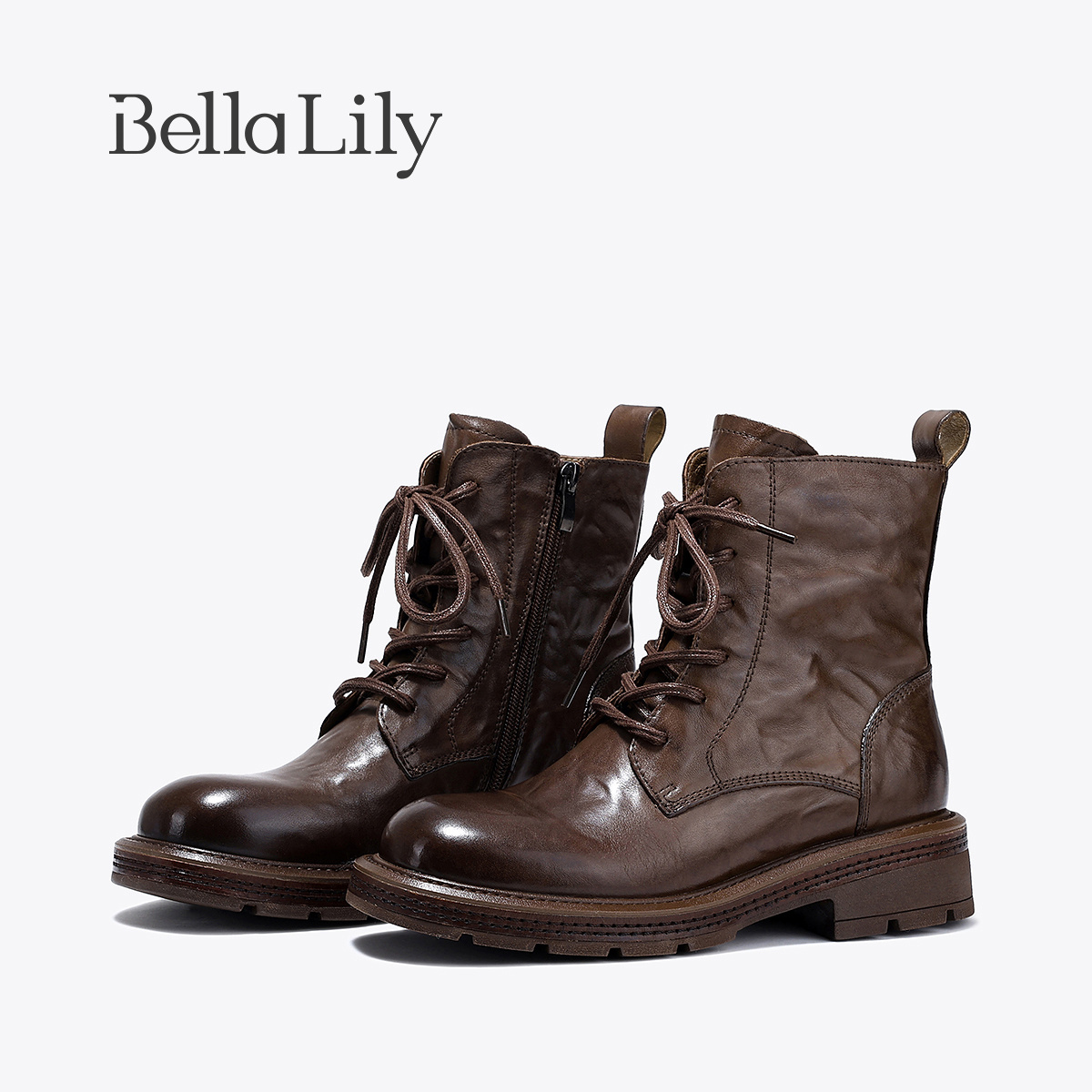 BellaLily秋季欧美时尚马丁靴复古街头风女靴百搭显瘦中筒靴