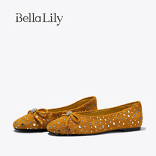BellaLily2025夏季新款小香风单鞋女法式铆钉黄色芭蕾鞋平底鞋子