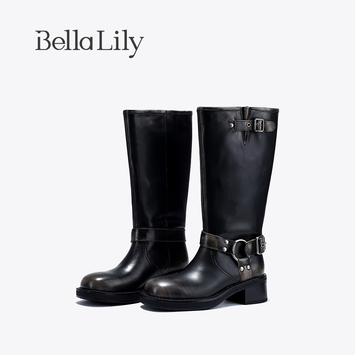 bellalily英伦粗跟增高高筒靴