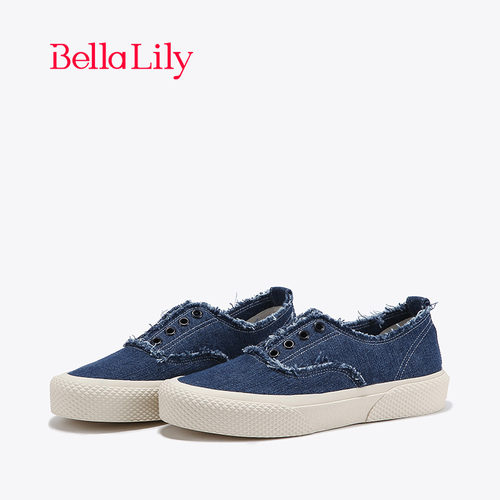 bellalily街头平底一脚蹬帆布鞋