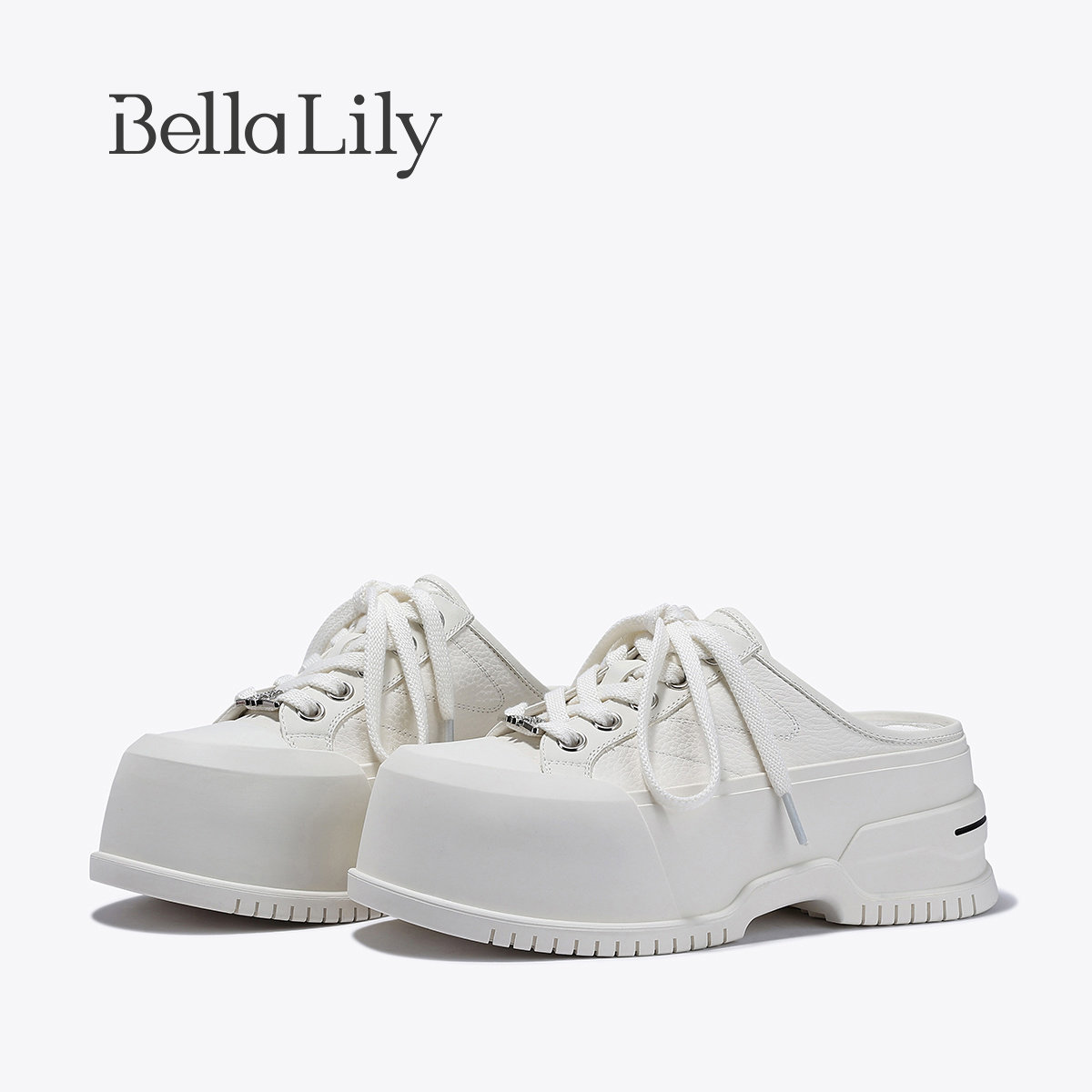 BellaLily夏季新款厚底松糕鞋包头半拖鞋女百搭一脚蹬小白鞋