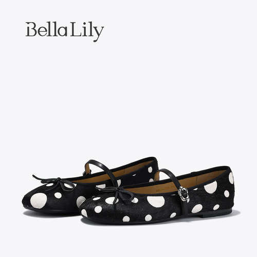 BellaLily2026夏季新款小众趣味波点玛丽珍鞋马毛一脚蹬浅口单鞋