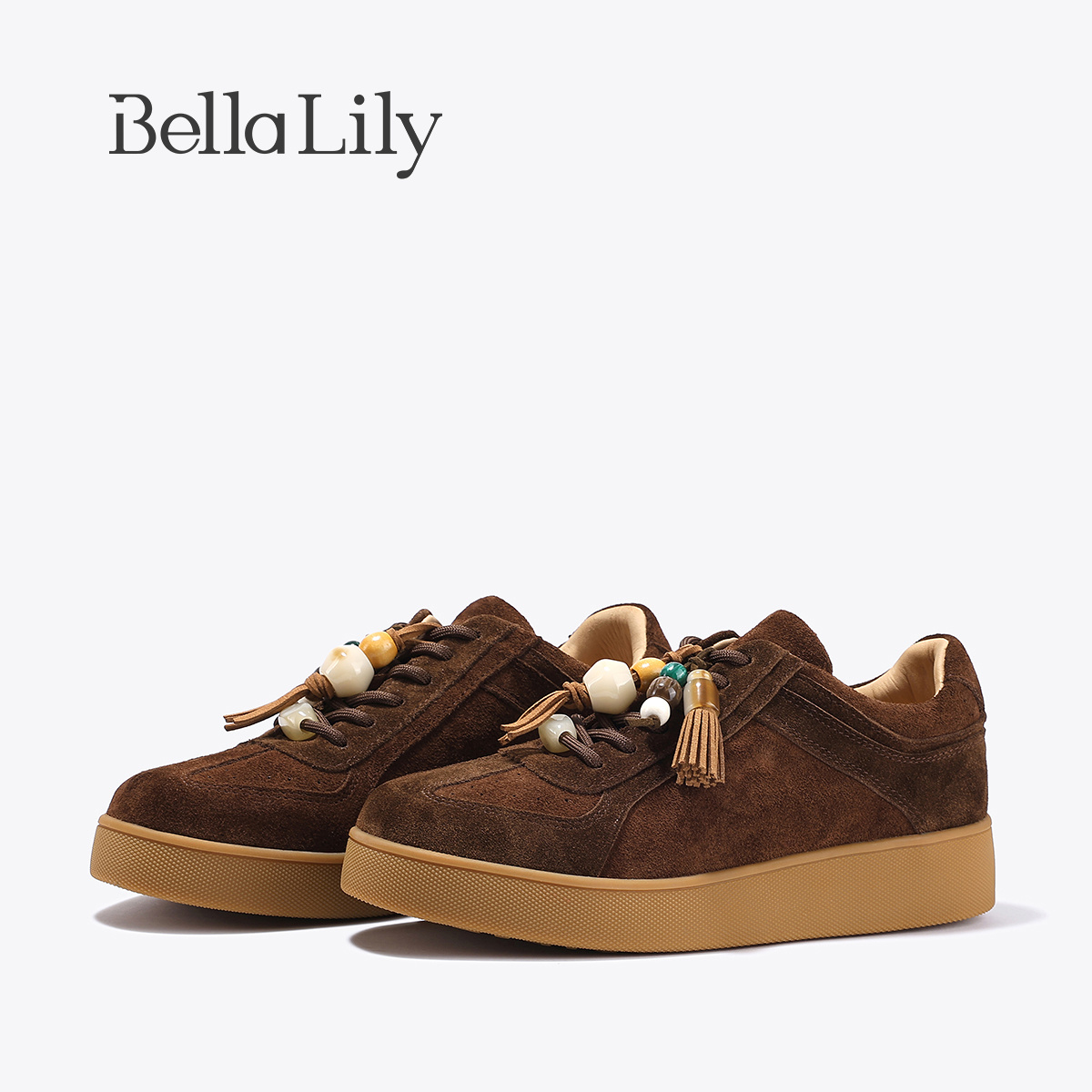 BellaLily2025秋季新款小众串珠女鞋牛皮复古休闲板鞋舒适平底鞋