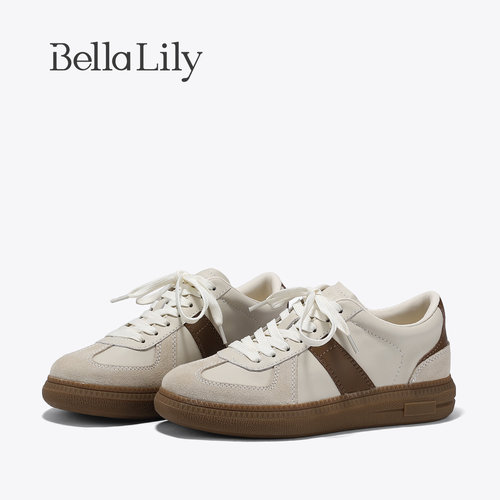 BellaLily2026冬季新款复古时尚百搭系带德训鞋通勤舒适休闲板鞋
