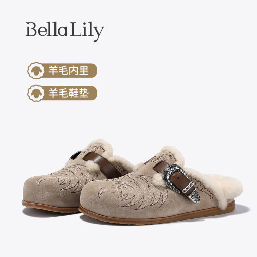 复古休闲加绒包头半拖鞋