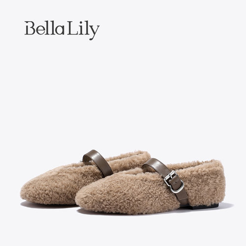 BellaLily2025秋季新款小香风平底毛毛鞋女单鞋保暖羊毛玛丽鞋子