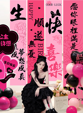 公主生日派对装饰场景氛围挂布女孩18岁成人礼仪式感条幅KT板布置