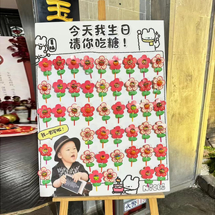 请你吃糖KT板迎宾牌宝宝满月百日宴周岁生日布置背景板棒棒糖装饰