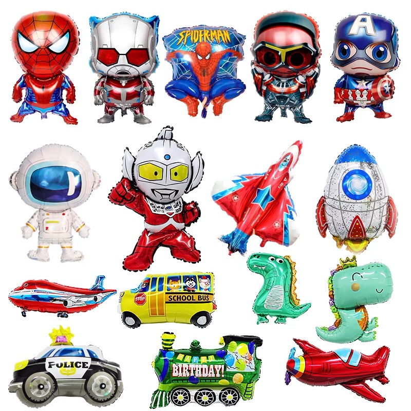 美国队长恐龙蜘蛛侠太空人火箭汽车火车生日派对装饰布置卡通气球