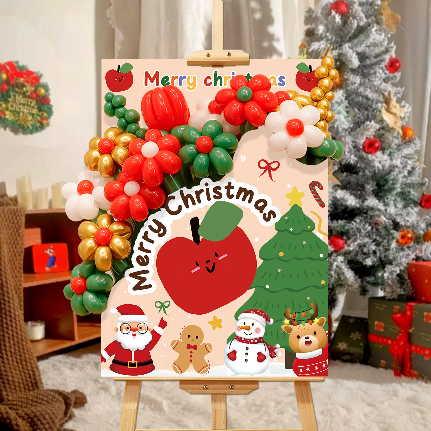 圣诞节气球花束迎宾牌装饰摆件