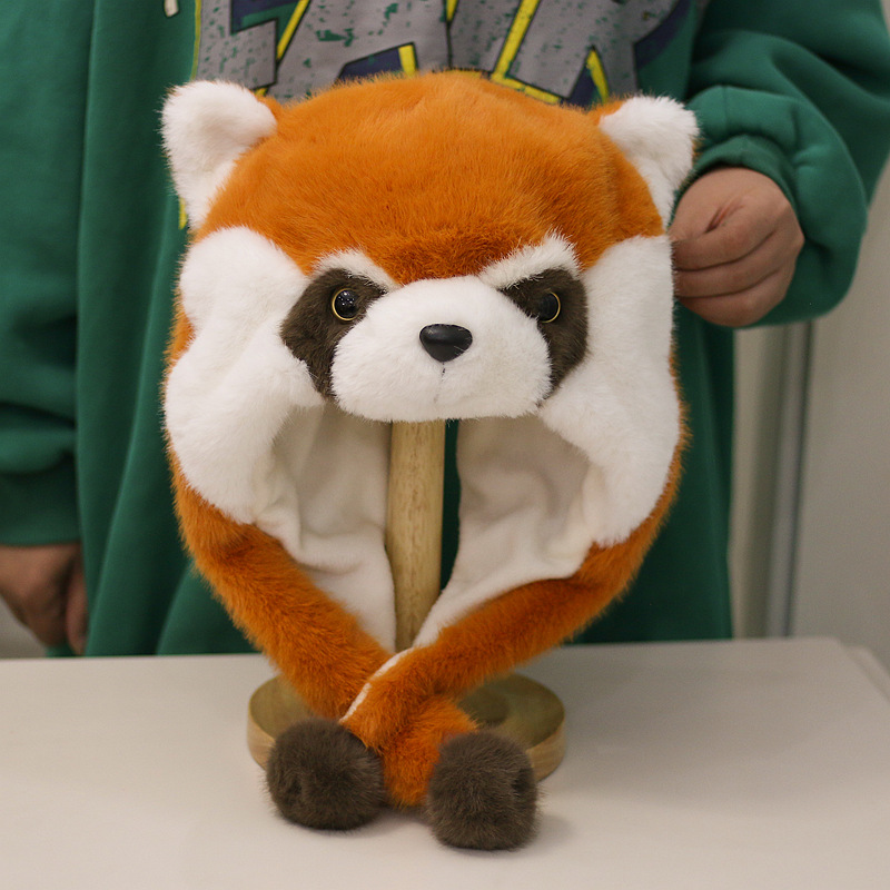 正版仿水貂毛小熊猫帽子头套秋冬天护耳帽儿童成人成都基地同款萌