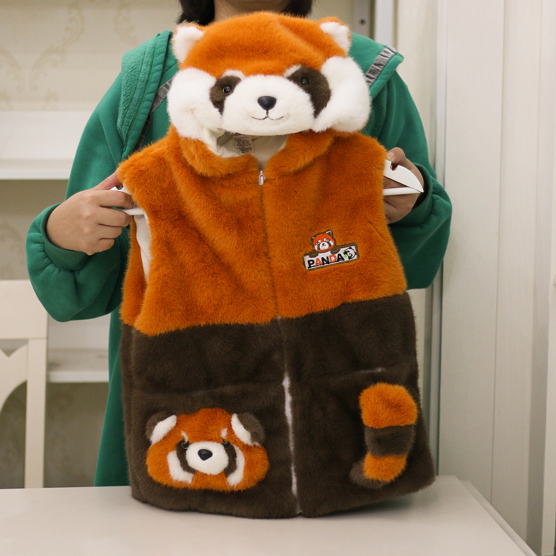 正版仿水貂毛萌棕小熊猫马甲毛绒玩具马夹冬季成都基地同款面料好