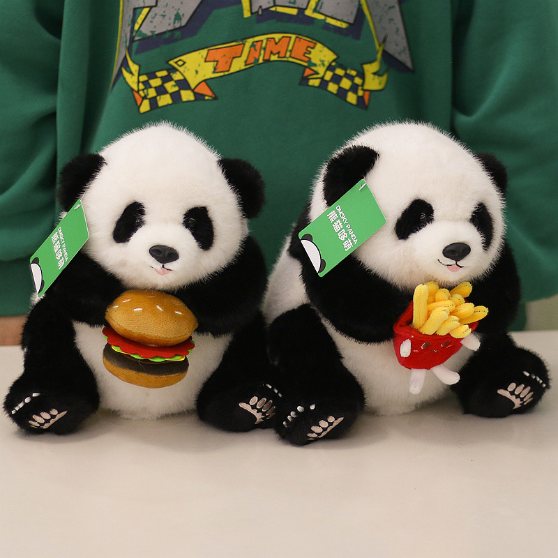 正版可爱薯条汉堡花花熊猫毛绒玩具公仔玩偶生日礼物成都基地同款