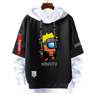 Among us火影忍者联名太空狼人杀游戏拼接连帽卫衣男女外套带帽衫