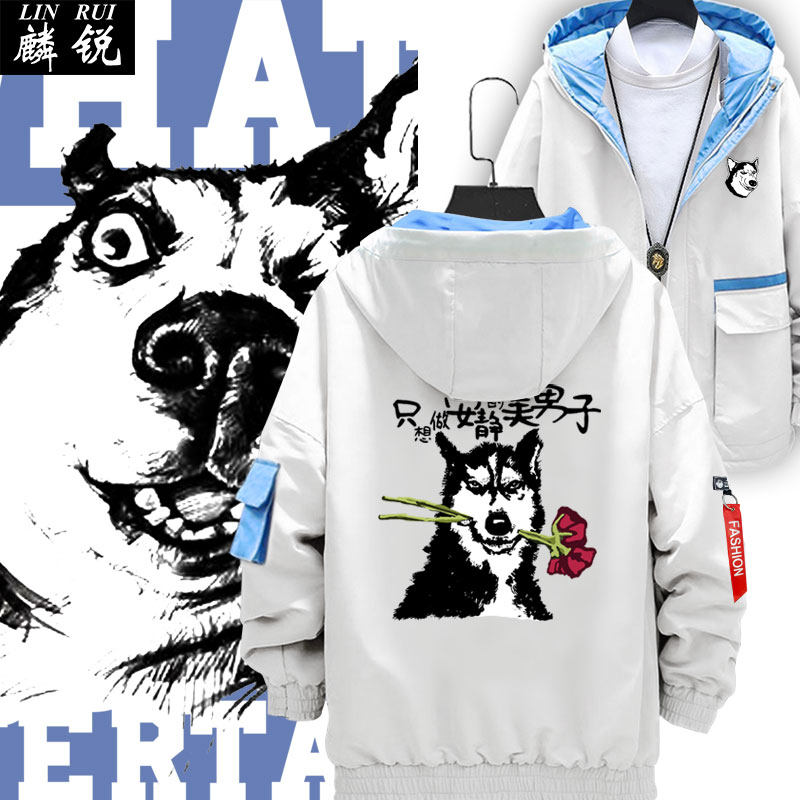 哈士奇柴犬狗狗铲屎官宠物店个性表情连帽夹克男女外套帽衫上衣服