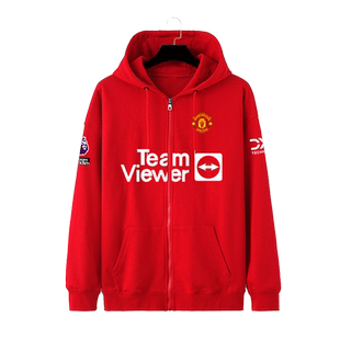 23-24曼联队拉什福德B费足球迷服开衫卫衣男女拉链带帽连帽外套
