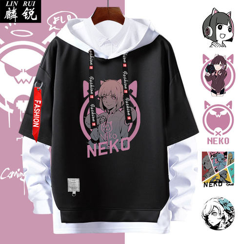 电子音乐假两件外套连帽卫衣