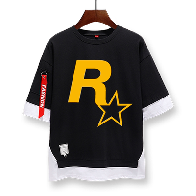 R星RockstarGames拼接短袖五分袖