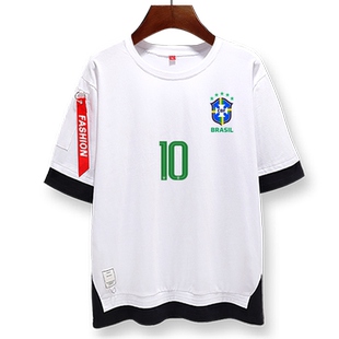 2021美洲杯巴西国家队足球迷服内马尔假两件短袖T恤衫男女5五分袖
